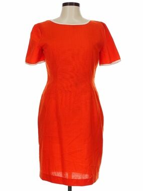 Vintage Misty Lane Red Orange Linen-Blend Sheath Tailored Dress Size 8 Made USA